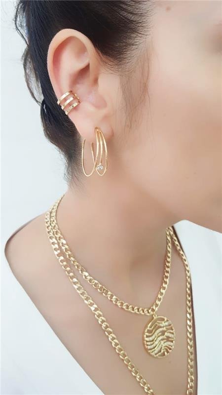 BRINCO ARGOLA DUPLA COM ZIRCONIA